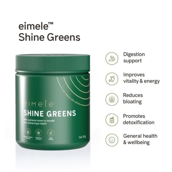 Eimele Shine Greens benefits including digestion support energy and wellbeing
