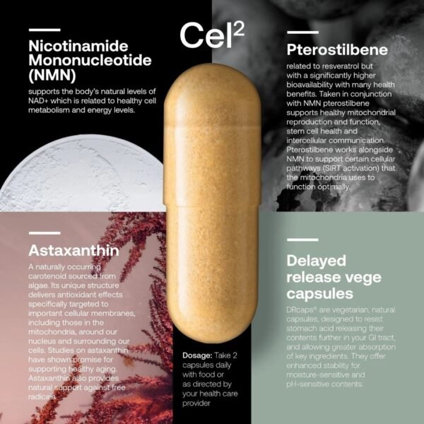 SRW Cel2 NMN, pterostilbene, astaxanthin and delayed-release capsule information