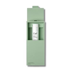 SRW Cel2 bottle displayed inside open green packaging