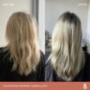 Before and after comparison of longer-looking blonde hair