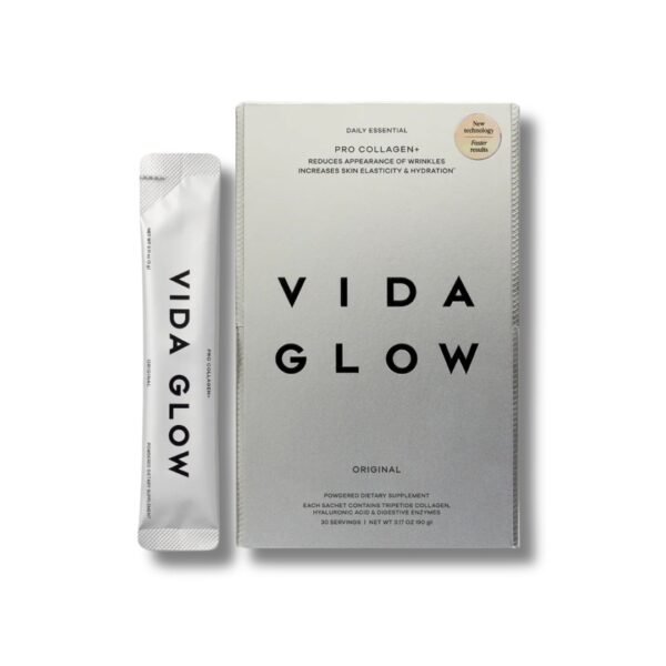 Vida Glow Pro Collagen+ box and sachet, 30 servings