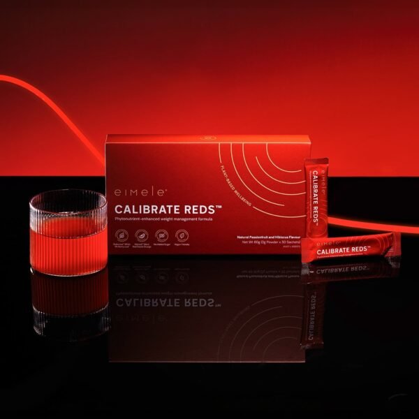 Eimele Calibrate Reds Weight Management Formula Eimele Calibrate Reds weight management formula with sachets and prepared drink