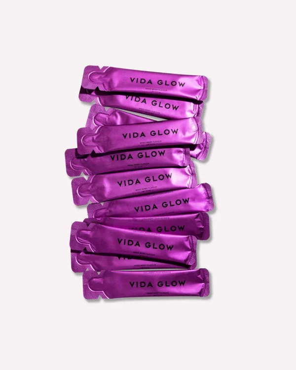 Vida Glow Liquid Collagen Sachets Vida Glow Liquid Collagen Skin Health individually packed mixed berry sachets