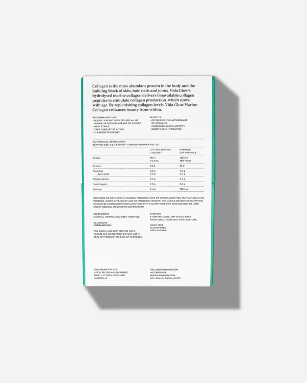 Vida Glow Natural Marine Collagen nutrition information and ingredients